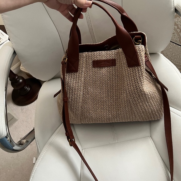 American Leather Handbags - Elegant Tan and Brown Woven Satchel